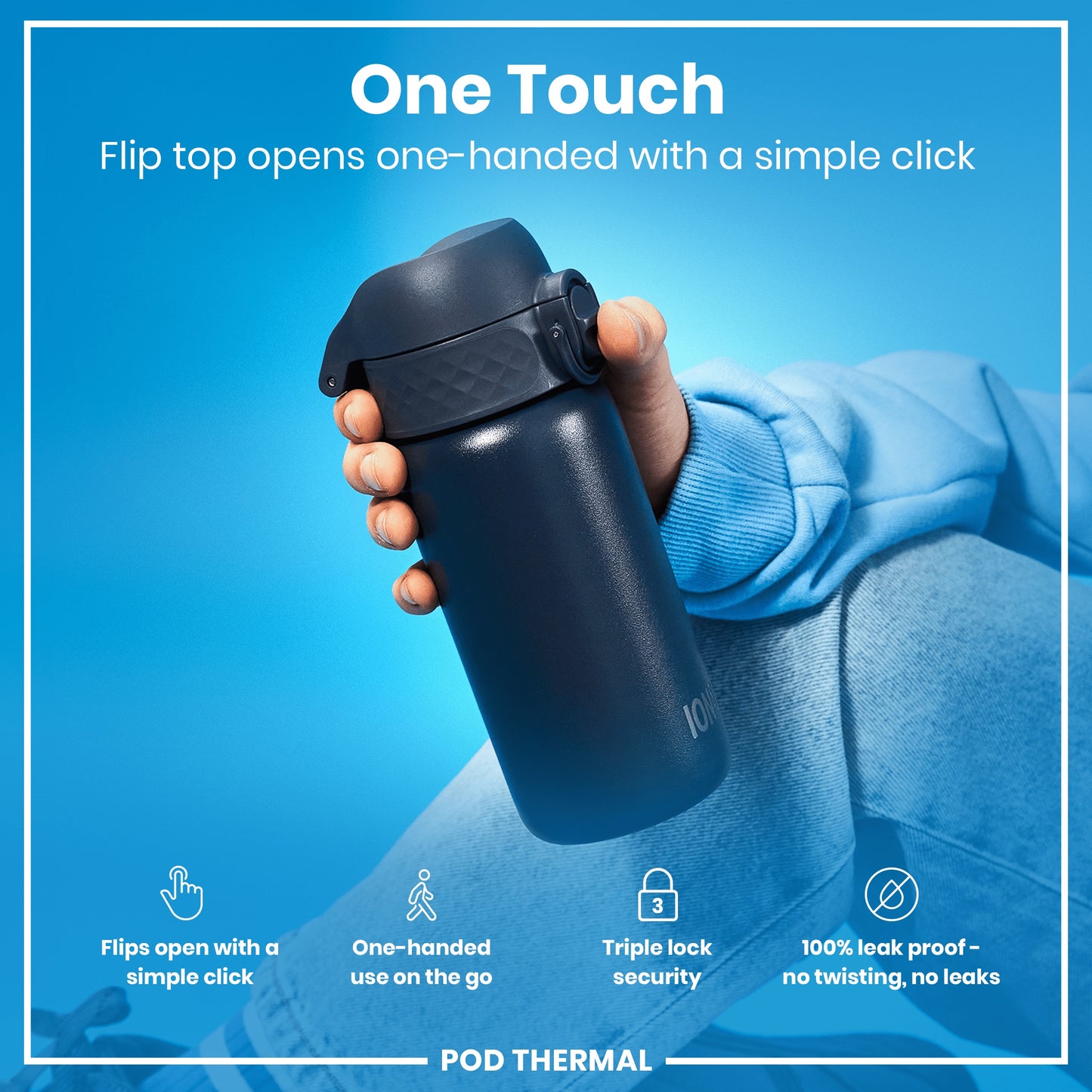 Leak Proof Thermal Steel Water Bottle, Insulated, Ash Navy, 320ml (11oz)