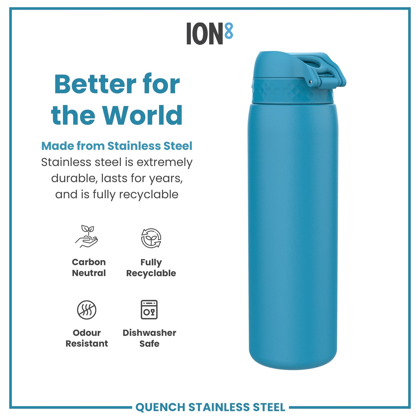 Leak Proof 1 Litre Water Bottle, Stainless Steel, Blue, 1L