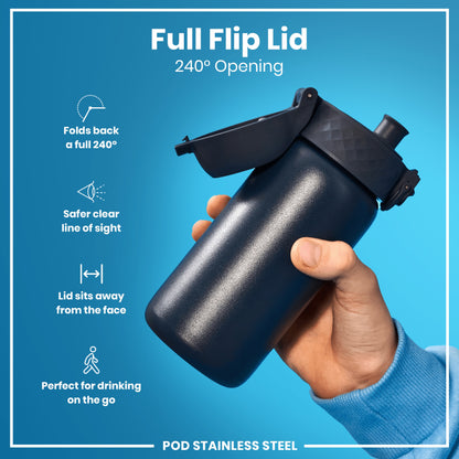 Leak Proof Water Bottle, Stainless Steel, Ash Navy, 400ml (13oz)