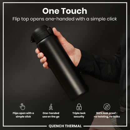 Leak Proof 1 Litre Thermal Water Bottle, Insulated, Black, 1L