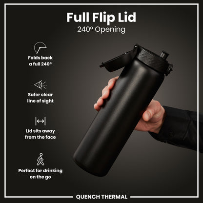 Leak Proof 1 Litre Thermal Water Bottle, Insulated, Black, 1L