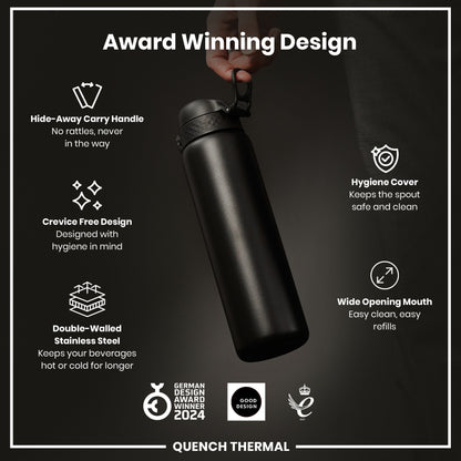 Leak Proof 1 Litre Thermal Water Bottle, Insulated, Black, 1L