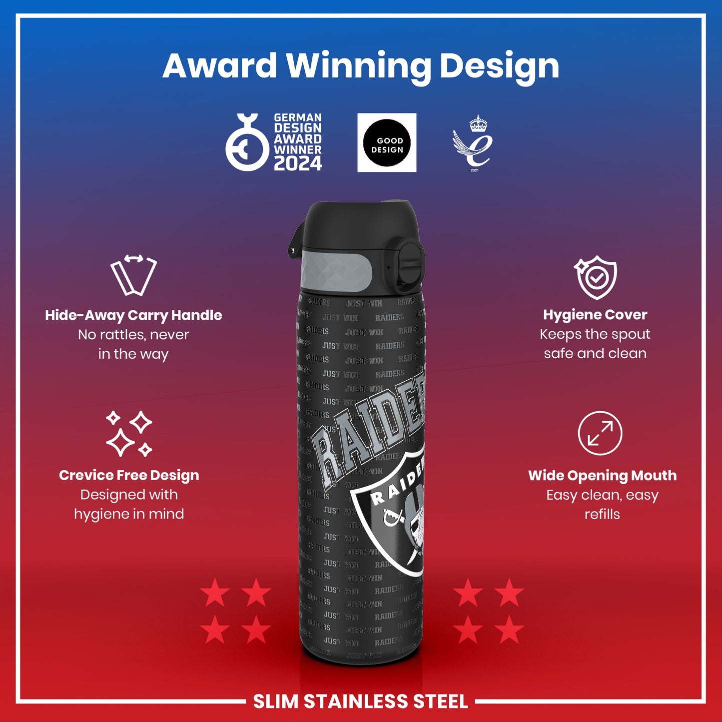 Leak Proof NFL Water Bottle, Stainless Steel, Las Vegas Raiders, 600ml (20oz)