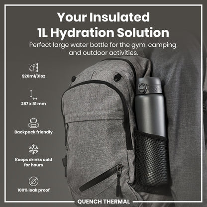 Leak Proof 1 Litre Thermal Water Bottle, Insulated, Grey, 1L