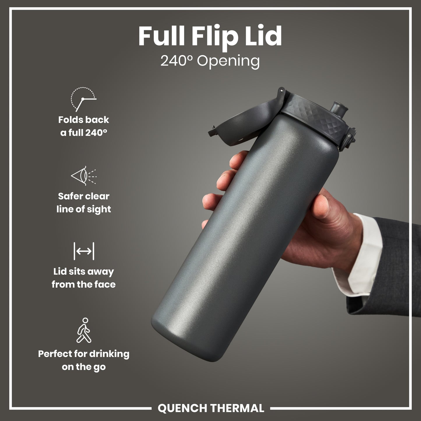 Leak Proof 1 Litre Thermal Water Bottle, Insulated, Grey, 1L