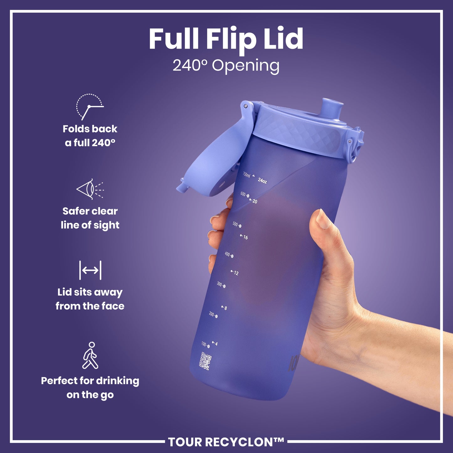 Leak Proof Water Bottle, Recyclon, Light Purple, 750ml (24oz)