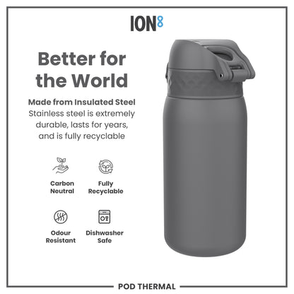 Leak Proof Thermal Steel Water Bottle, Insulated, Grey, 320ml (11oz)