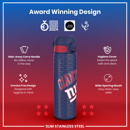 Leak Proof NFL Water Bottle, Stainless Steel, New York Giants, 600ml (20oz)