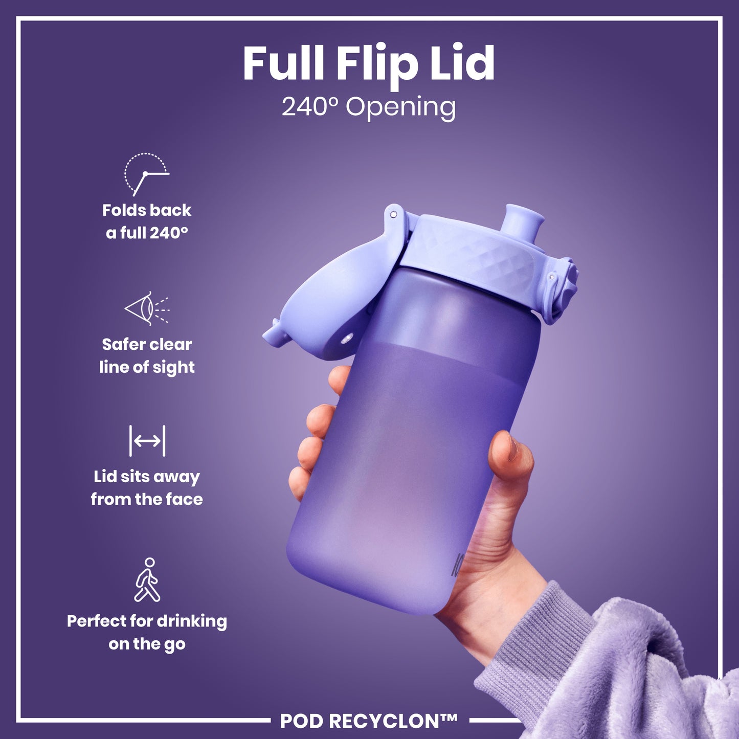 Leak Proof Kids' Water Bottle, Recyclon, Light Purple, 350ml (12oz)