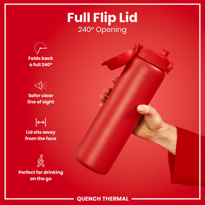 Leak Proof 1 Litre Thermal Water Bottle, Insulated, Red, 1L