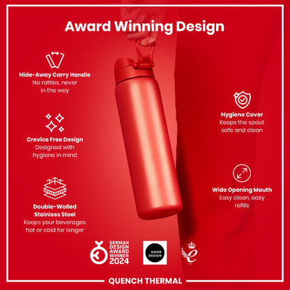 Leak Proof 1 Litre Thermal Water Bottle, Insulated, Red, 1L