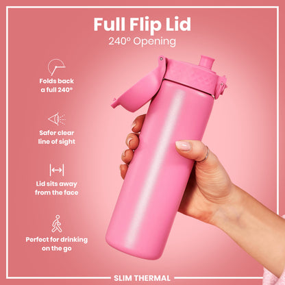 Leak Proof Slim Thermal Steel Water Bottle, Insulated, Rose Bloom, 500ml (17oz)