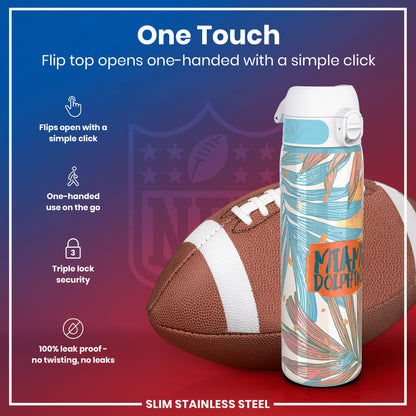 Leak Proof NFL Water Bottle, Stainless Steel, Miami Dolphins, 600ml (20oz)