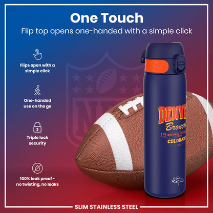 Leak Proof NFL Water Bottle, Stainless Steel, Denver Broncos, 600ml (20oz)