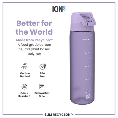 Leak Proof Slim Water Bottle, Recyclon, Light Purple, 500ml (18oz)