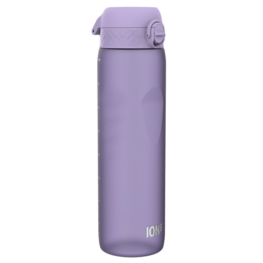 A lavender water bottle stands against a white background. The bottle features measurement markings and the logo "ION8".