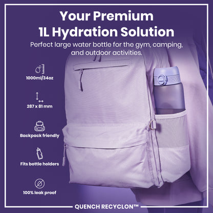 Leak Proof 1 litre Water Bottle, Recyclon, Light Purple