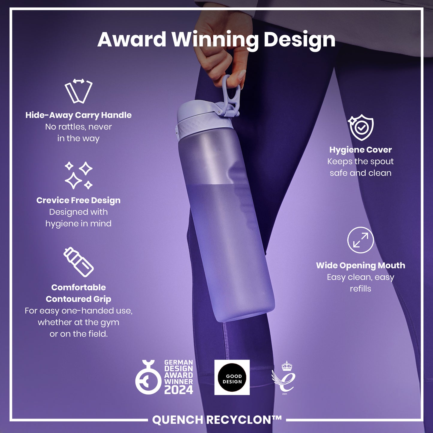 Leak Proof 1 litre Water Bottle, Recyclon, Light Purple