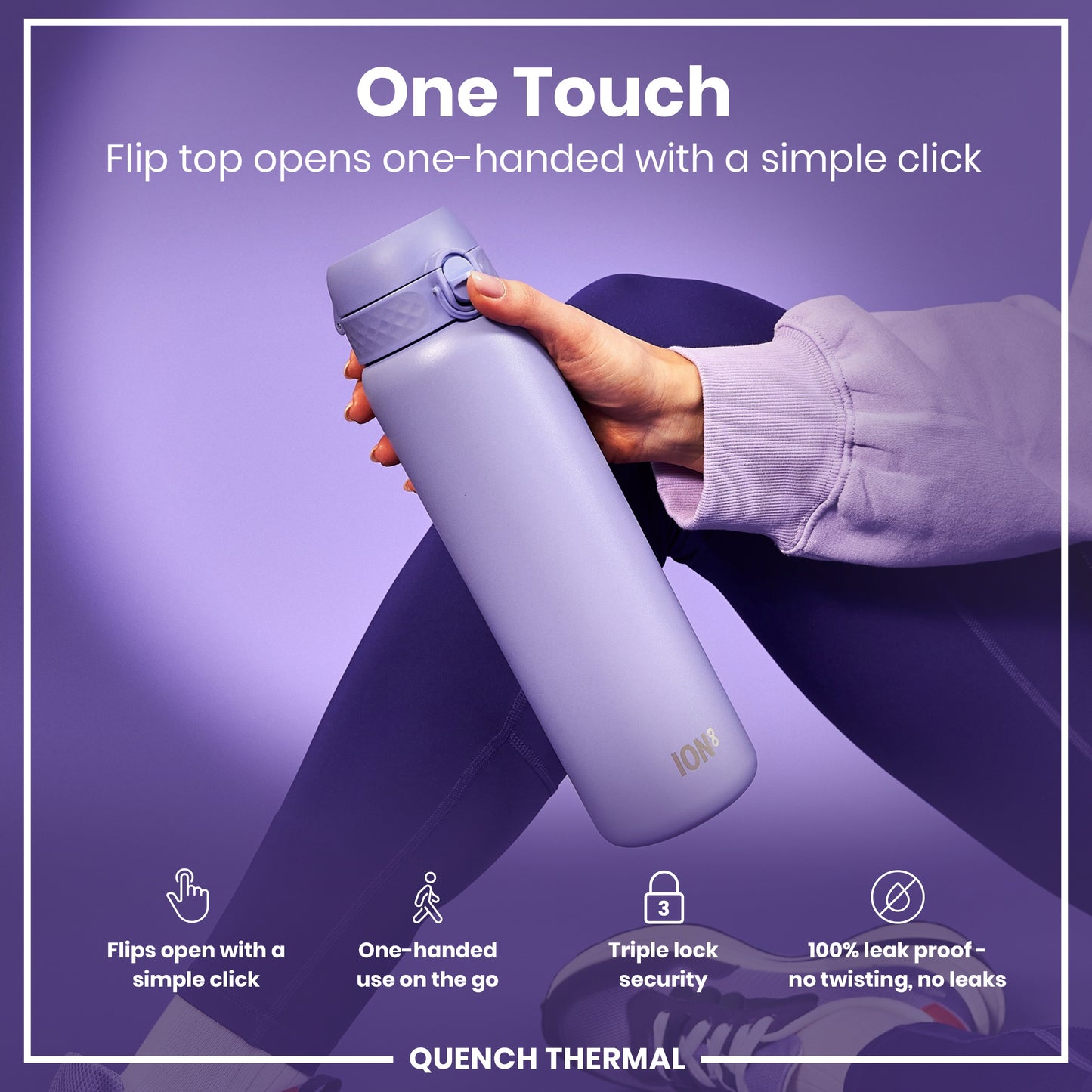 Leak Proof 1 Litre Thermal Water Bottle, Insulated, Light Purple, 1L