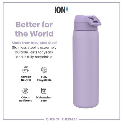 Leak Proof 1 Litre Thermal Water Bottle, Insulated, Light Purple, 1L