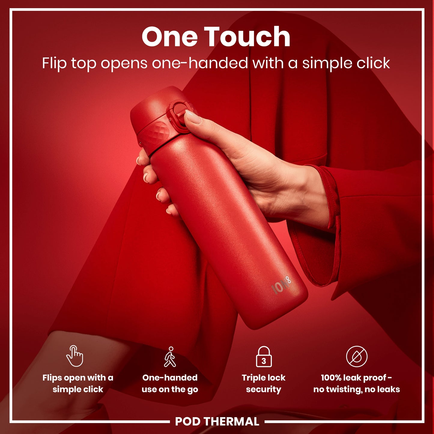 Leak Proof Thermal Steel Water Bottle, Insulated, Red, 320ml (11oz)