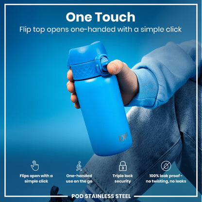 Leak Proof Water Bottle, Stainless Steel, Blue, 400ml (13oz)