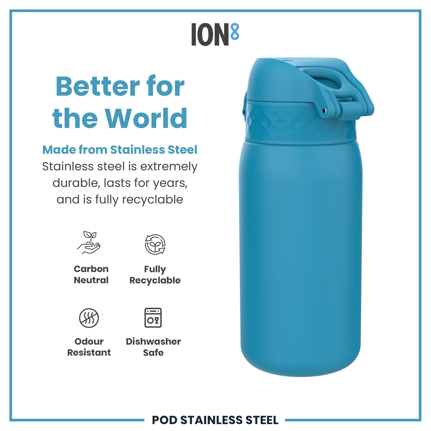 Leak Proof Water Bottle, Stainless Steel, Blue, 400ml (13oz)