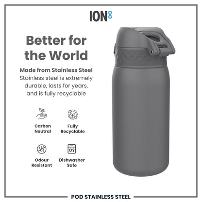 Leak Proof Water Bottle, Stainless Steel, Grey, 400ml (13oz)