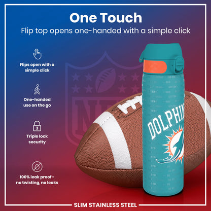 Leak Proof NFL Water Bottle, Stainless Steel, Miami Dolphins, 600ml (20oz)