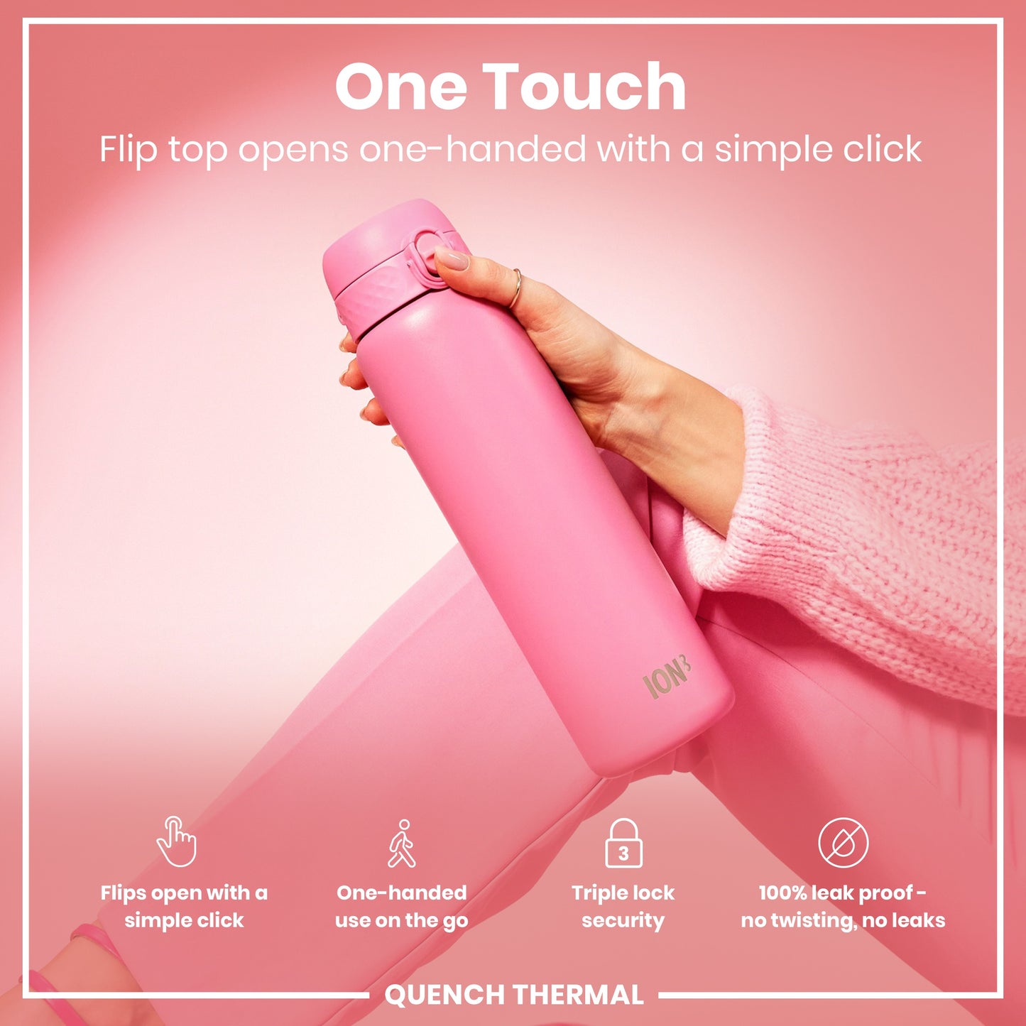 Leak Proof 1 Litre Thermal Water Bottle, Insulated, Rose Bloom, 1L