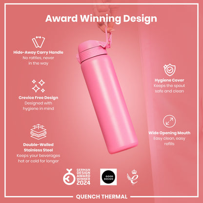 Leak Proof 1 Litre Thermal Water Bottle, Insulated, Rose Bloom, 1L