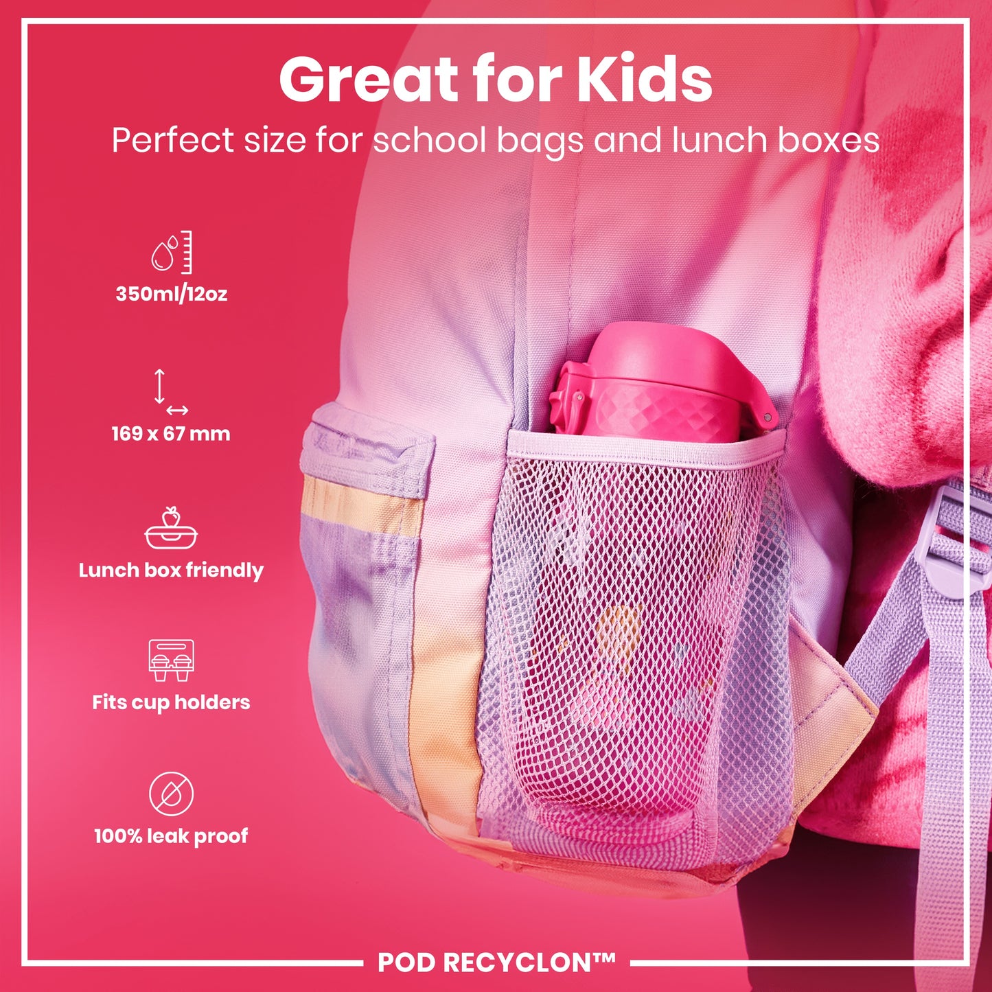 Leak Proof Kids Water Bottle, Recyclon, Princess, 350ml (12oz)