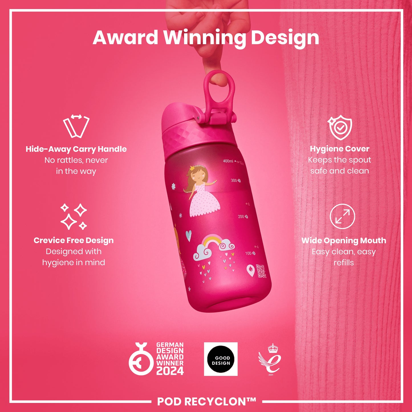 Leak Proof Kids Water Bottle, Recyclon, Princess, 350ml (12oz)