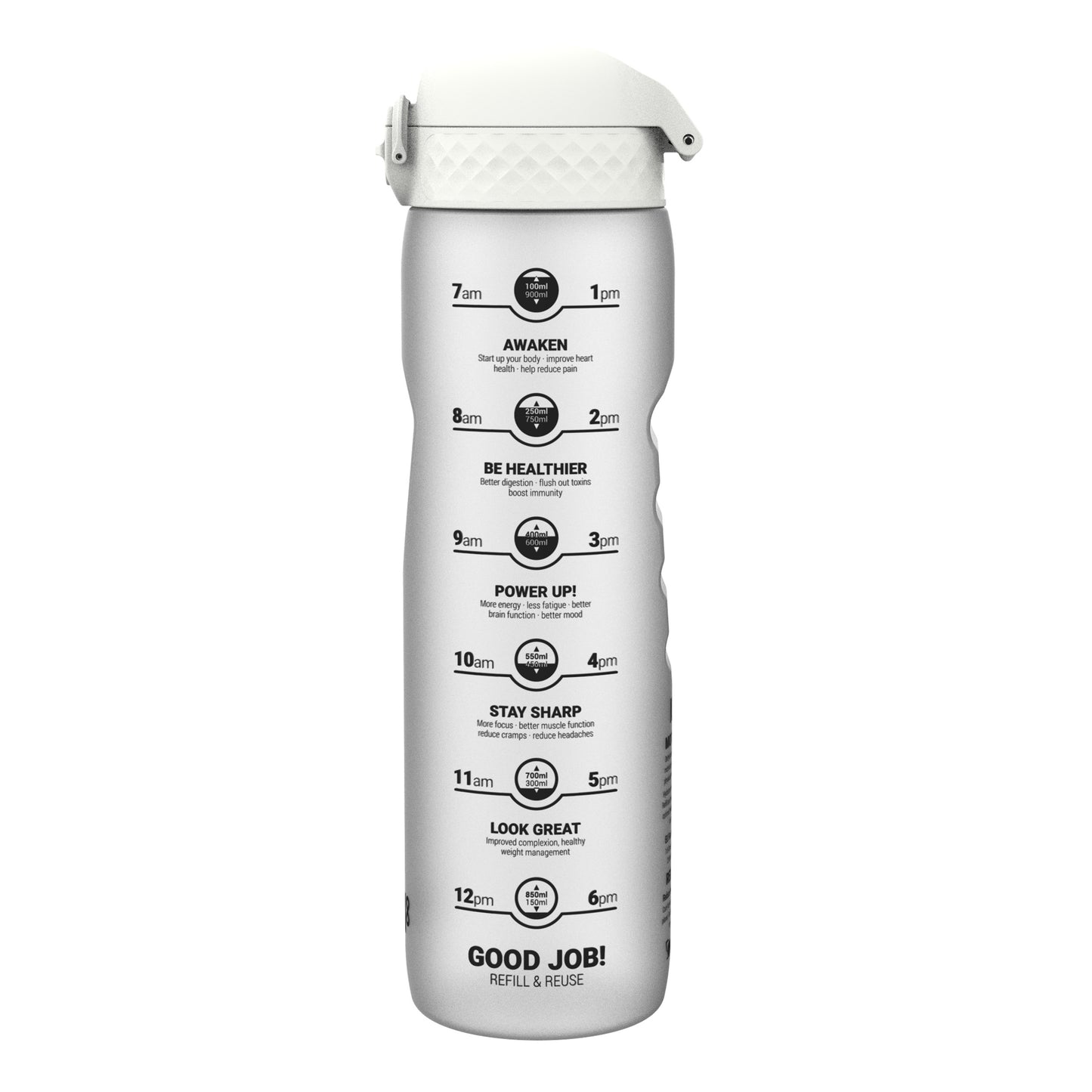 Leak Proof Water Bottle with Times to Drink, Recyclon, Ice, 1 Litre