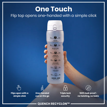 Leak Proof Water Bottle with Times to Drink, Recyclon, Ice, 1 Litre