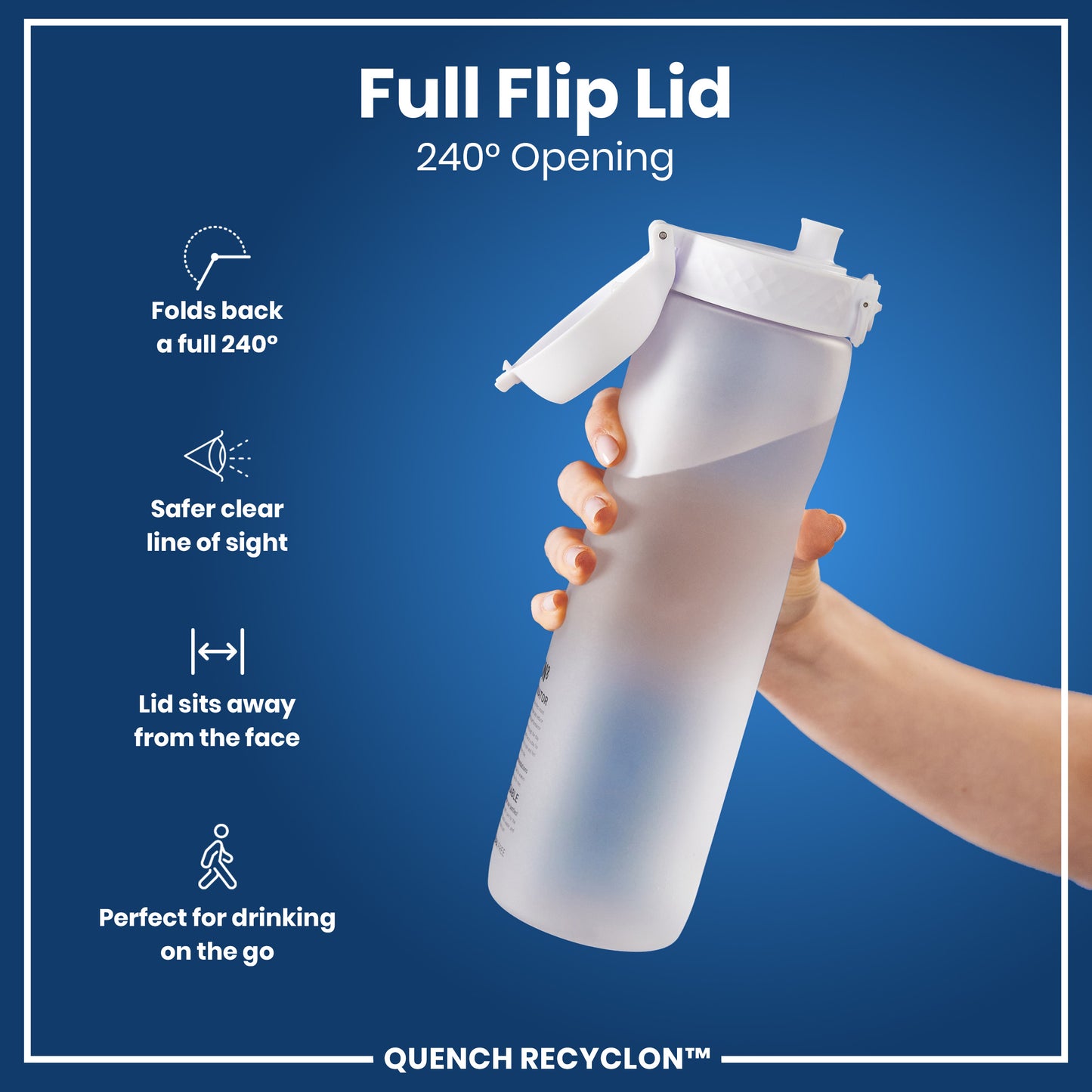 Leak Proof Water Bottle with Times to Drink, Recyclon, Ice, 1 Litre