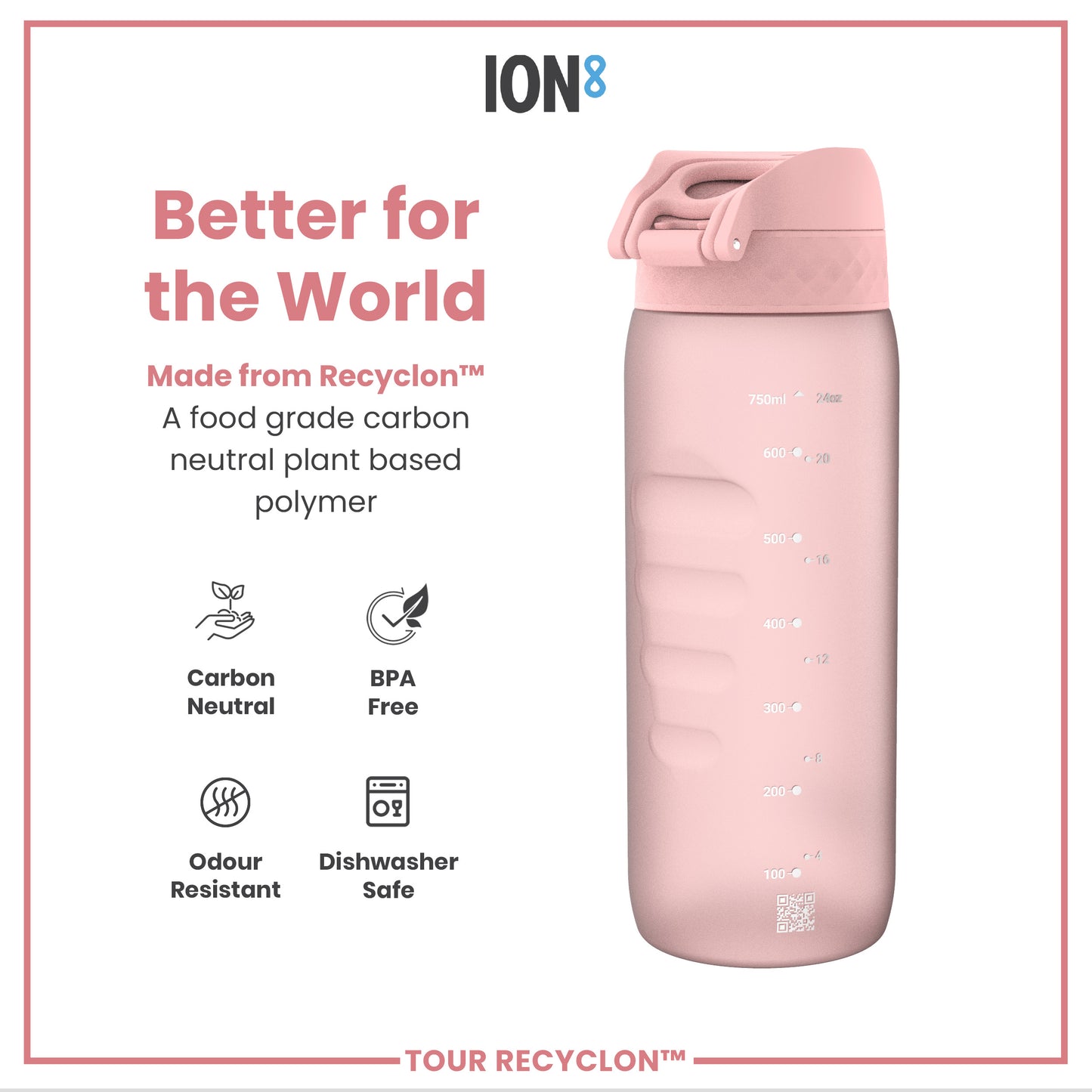 Leak Proof Water Bottle, Recyclon, Rose Quartz, 750ml (24oz)