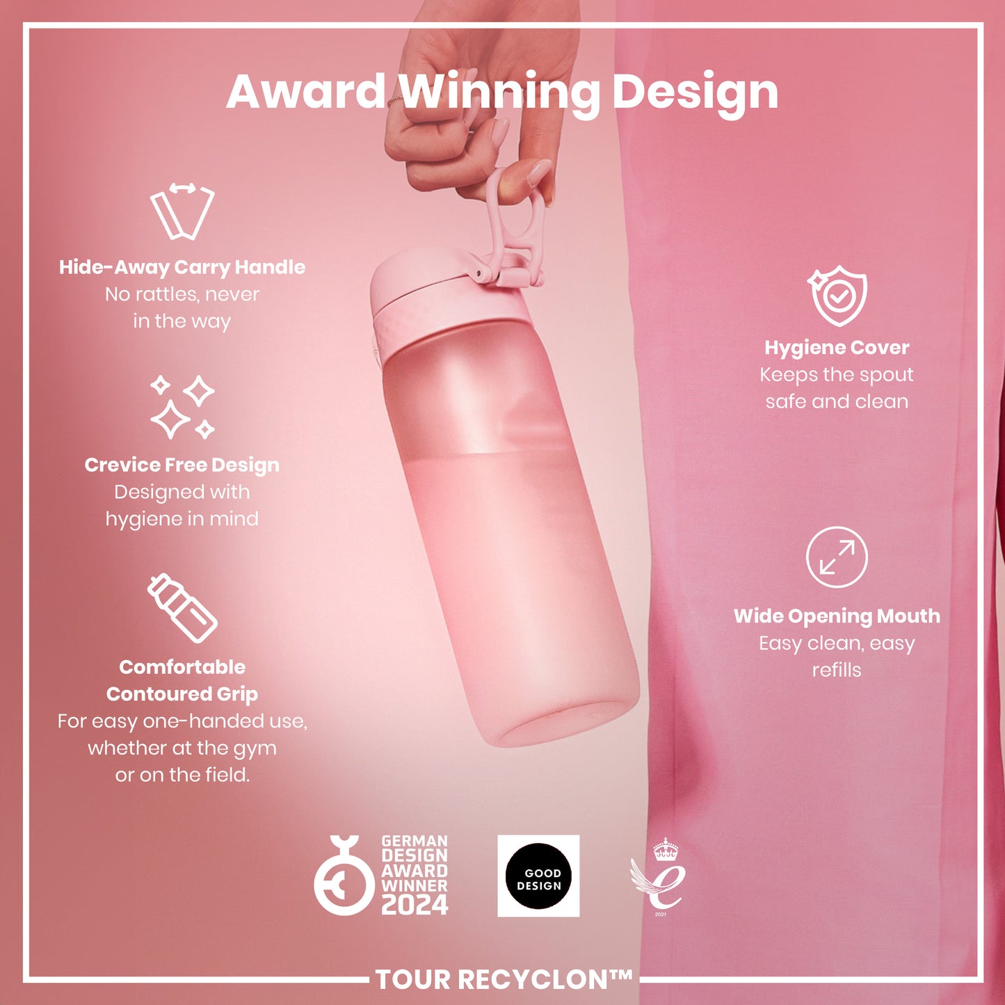 Leak Proof Water Bottle, Recyclon, Rose Quartz, 750ml (24oz)