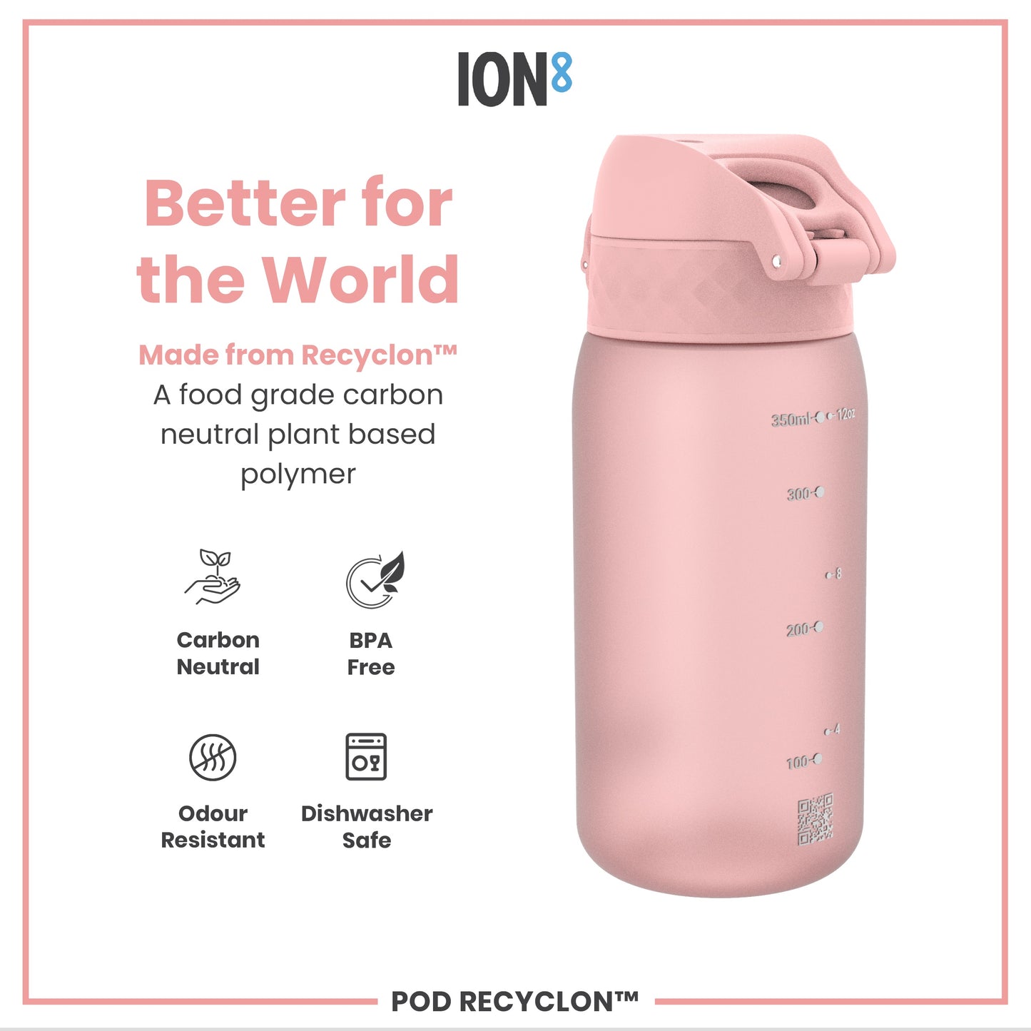 Leak Proof Kids Water Bottle, Recyclon, Rose Quartz, 350ml (12oz)