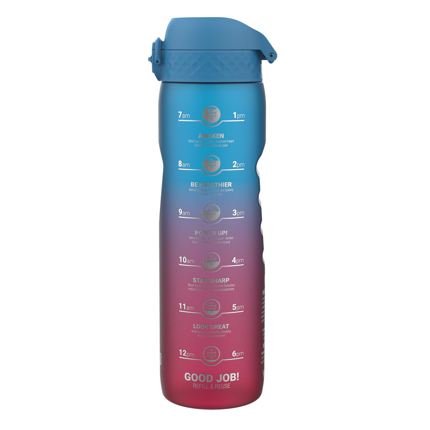 Leak Proof Water Bottle with Times to Drink, Recyclon, Blue & Pink, 1 Litre