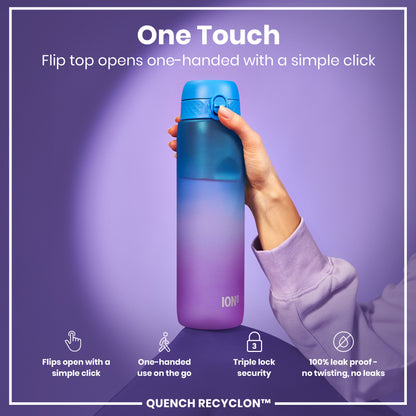 Leak Proof Water Bottle with Times to Drink, Recyclon, Blue & Pink, 1 Litre