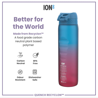 Leak Proof Water Bottle with Times to Drink, Recyclon, Blue & Pink, 1 Litre