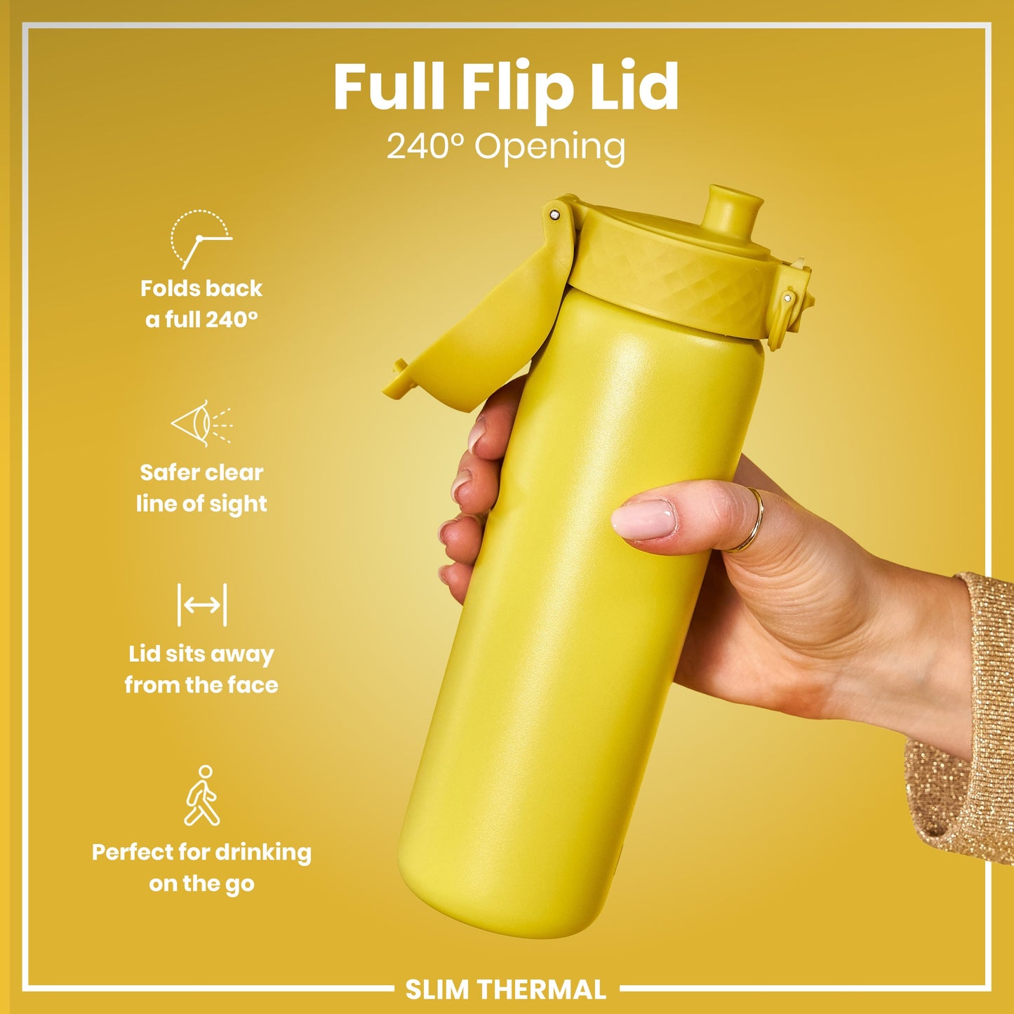 Leak Proof Slim Thermal Steel Water Bottle, Insulated, Yellow, 500ml (17oz)