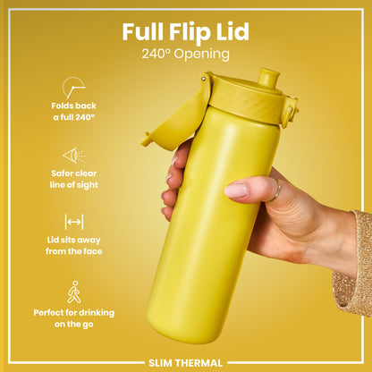 Leak Proof Slim Thermal Steel Water Bottle, Insulated, Yellow, 500ml (17oz)