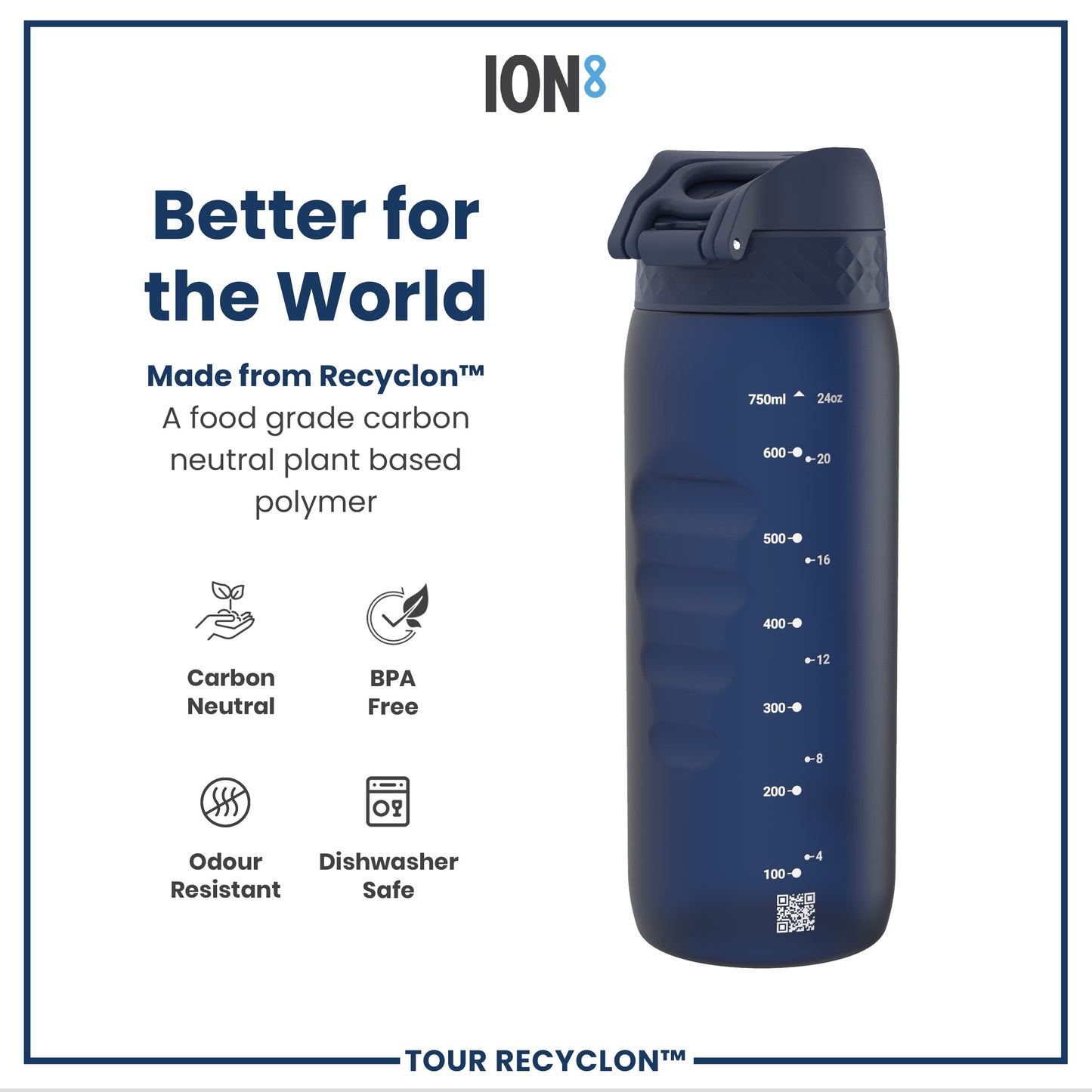 Leak Proof Water Bottle, Recyclon, Navy, 750ml (24oz)