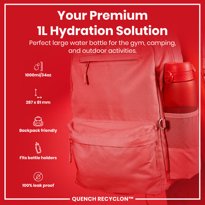 Leak Proof 1 litre Water Bottle, Recyclon, Red