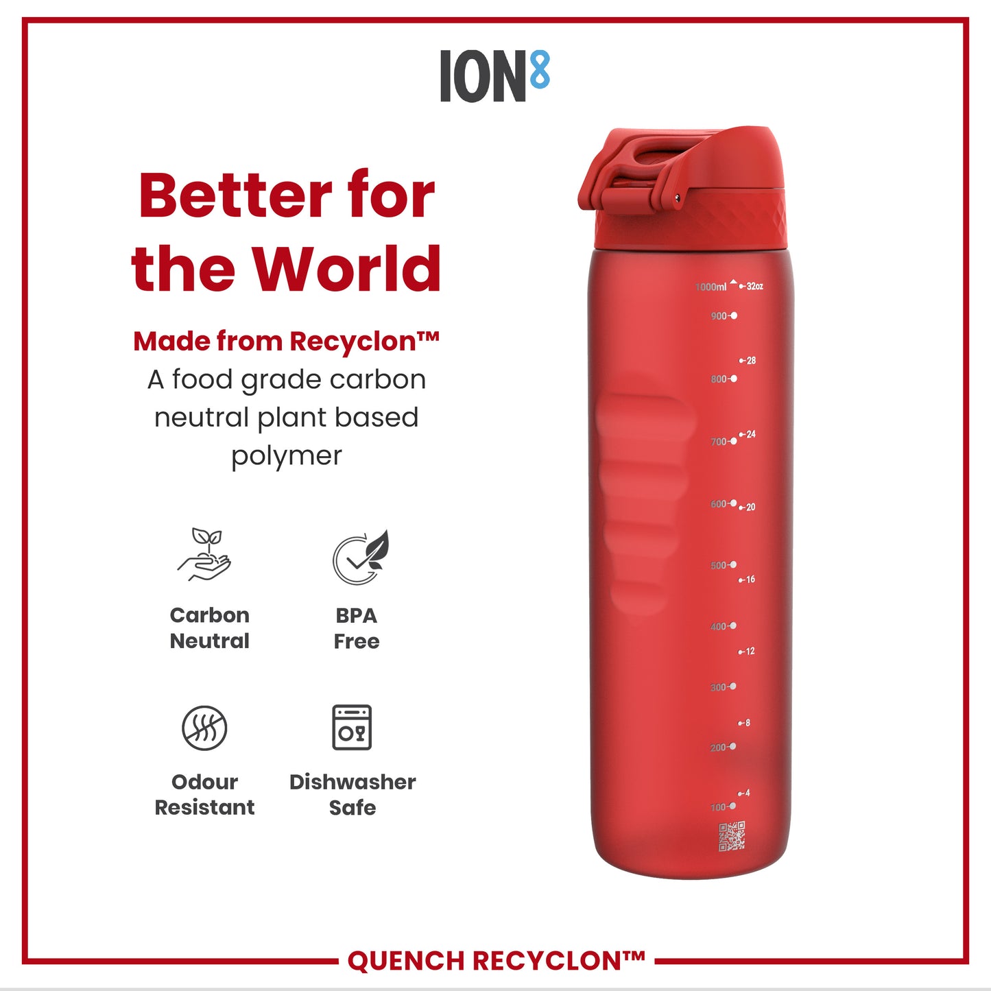 Leak Proof 1 litre Water Bottle, Recyclon, Red