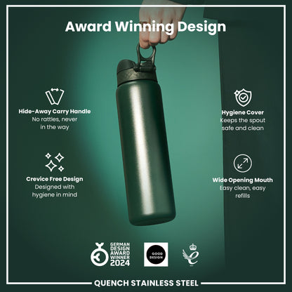 Leak Proof 1 Litre Water Bottle, Stainless Steel, Dark Green, 1L