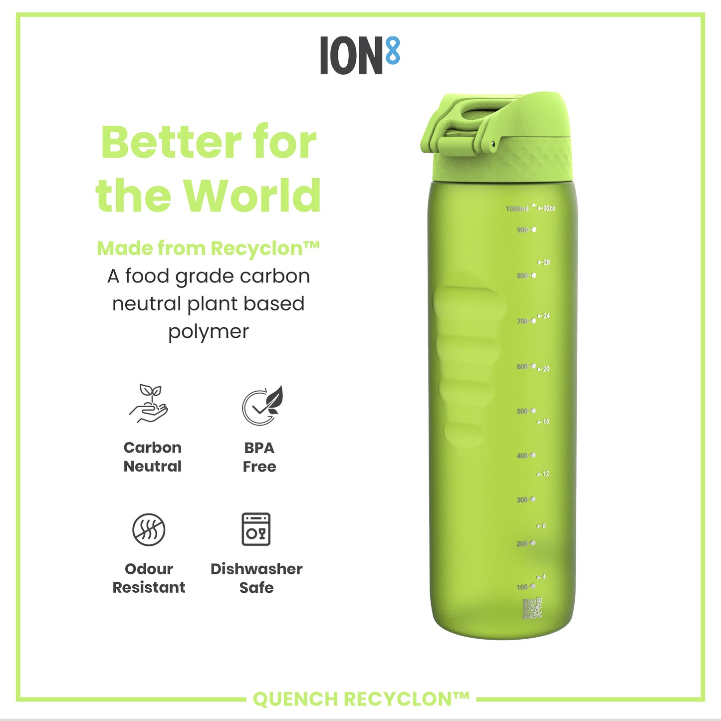 Leak Proof 1 litre Water Bottle, Recyclon, Green