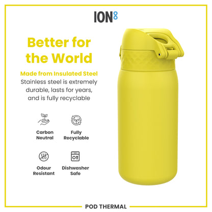 Leak Proof Thermal  Water Bottle, Insulated Steel, Yellow, 320ml (11oz)